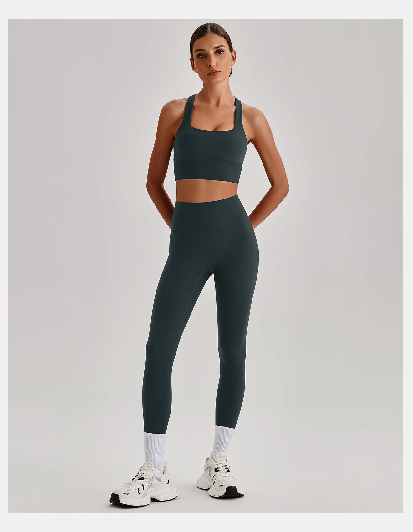 Women Cross Back Spaghetti Strap Sports Bra Yoga Set Quick Dry 2Pcs Outfit Gym Running Workout Activewear 0558