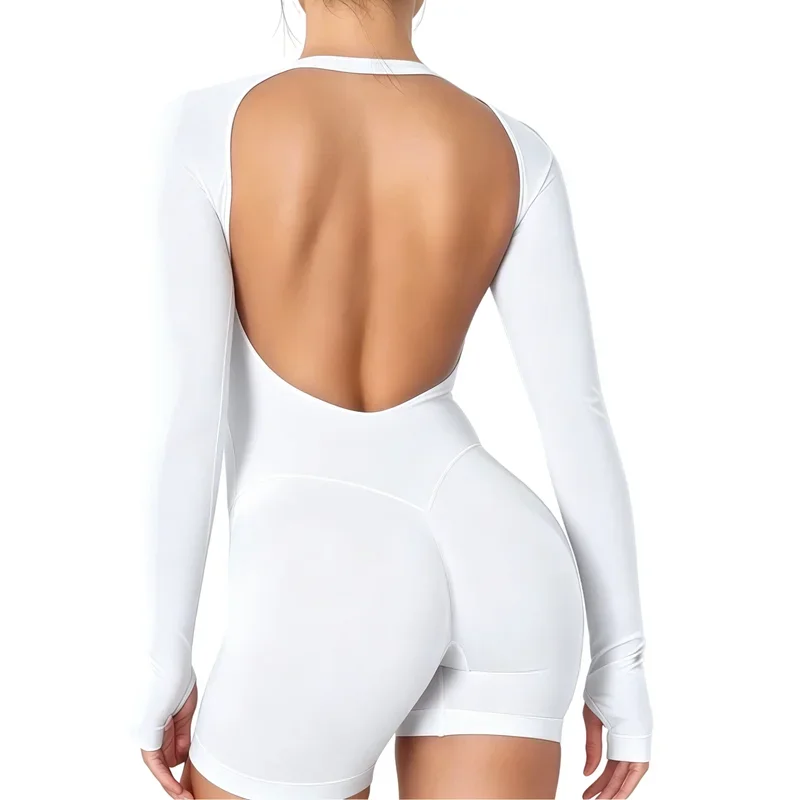 HISTELLO Long Sleeve Bodysuit One Piece Gym Women Yoga Playsuit Fitness Clothes Workout Jumpsuit Backless Set Siamese