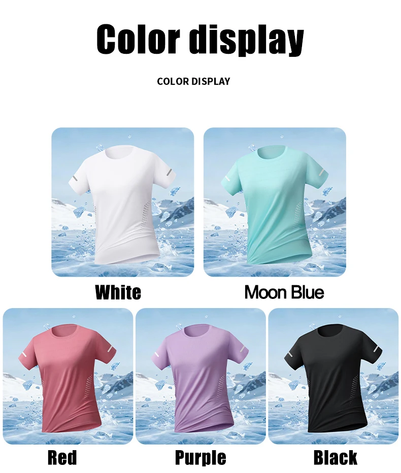Women Running Quick Drying T-shirts Breathable Lightweight Hiking Fishing Tees Soft Elasticity Outdoor Sports Short Shirt Summer
