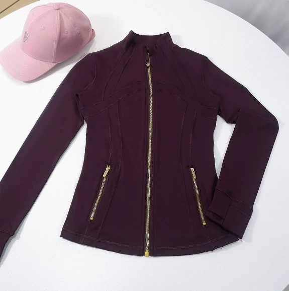 Spring New Stand-Up Collar Gold Zipper Jacket, Sports and Fitness Casual High-Elasticity Long-Sleeved Women's Slimming Yoga Wear