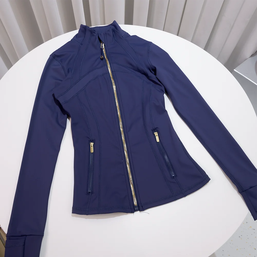 Spring New Stand-Up Collar Gold Zipper Jacket, Sports and Fitness Casual High-Elasticity Long-Sleeved Women's Slimming Yoga Wear