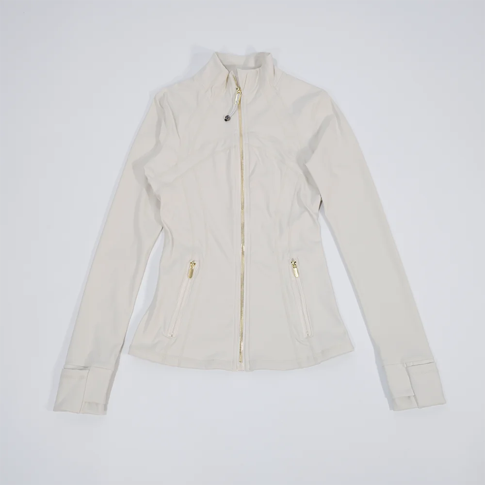 Spring New Stand-Up Collar Gold Zipper Jacket, Sports and Fitness Casual High-Elasticity Long-Sleeved Women's Slimming Yoga Wear