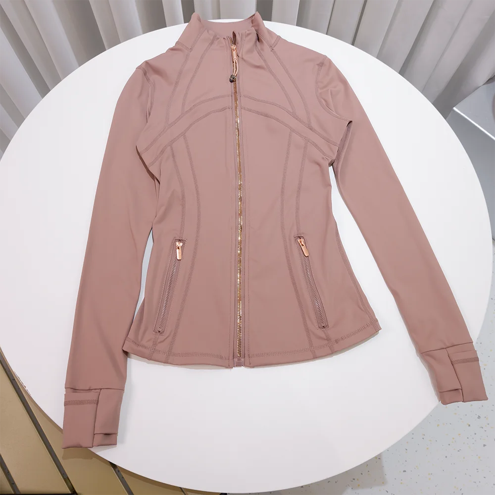 Spring New Stand-Up Collar Gold Zipper Jacket, Sports and Fitness Casual High-Elasticity Long-Sleeved Women's Slimming Yoga Wear