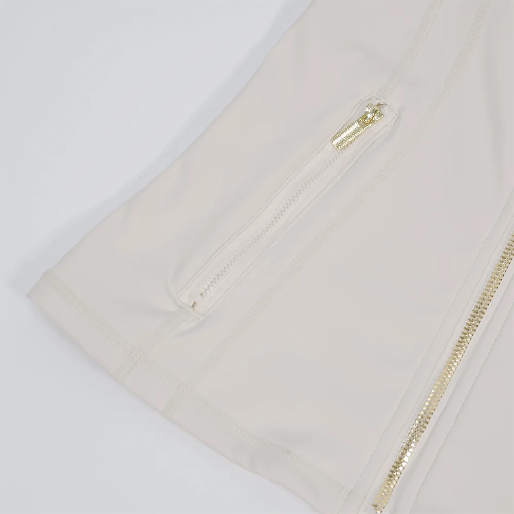 Spring New Stand-Up Collar Gold Zipper Jacket, Sports and Fitness Casual High-Elasticity Long-Sleeved Women's Slimming Yoga Wear