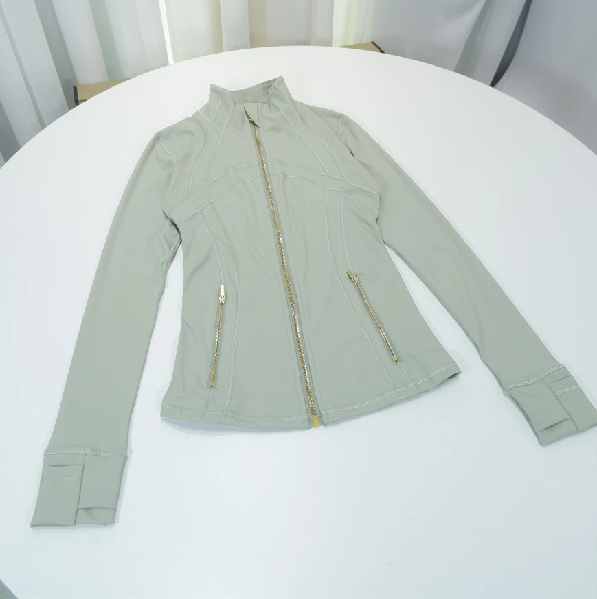 Spring New Stand-Up Collar Gold Zipper Jacket, Sports and Fitness Casual High-Elasticity Long-Sleeved Women's Slimming Yoga Wear