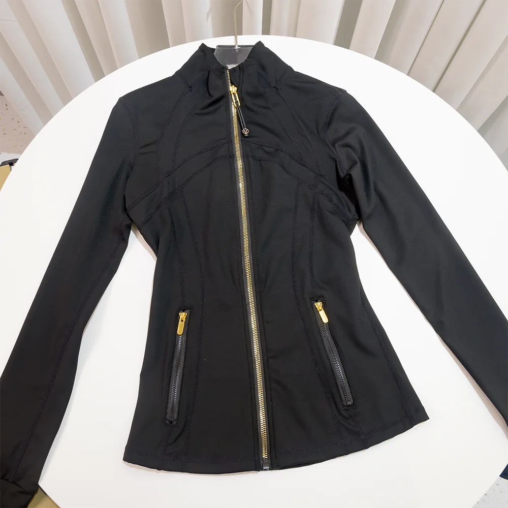 Spring New Stand-Up Collar Gold Zipper Jacket, Sports and Fitness Casual High-Elasticity Long-Sleeved Women's Slimming Yoga Wear