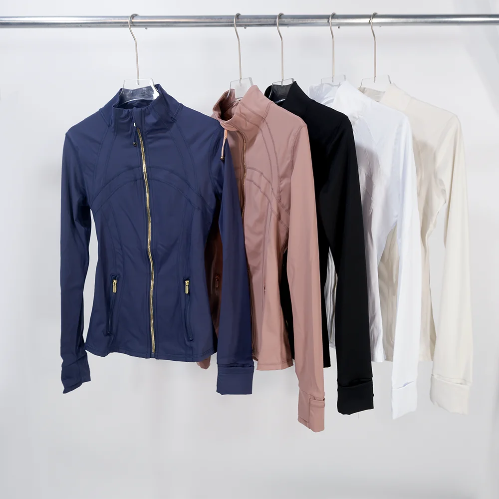 Spring New Stand-Up Collar Gold Zipper Jacket, Sports and Fitness Casual High-Elasticity Long-Sleeved Women's Slimming Yoga Wear