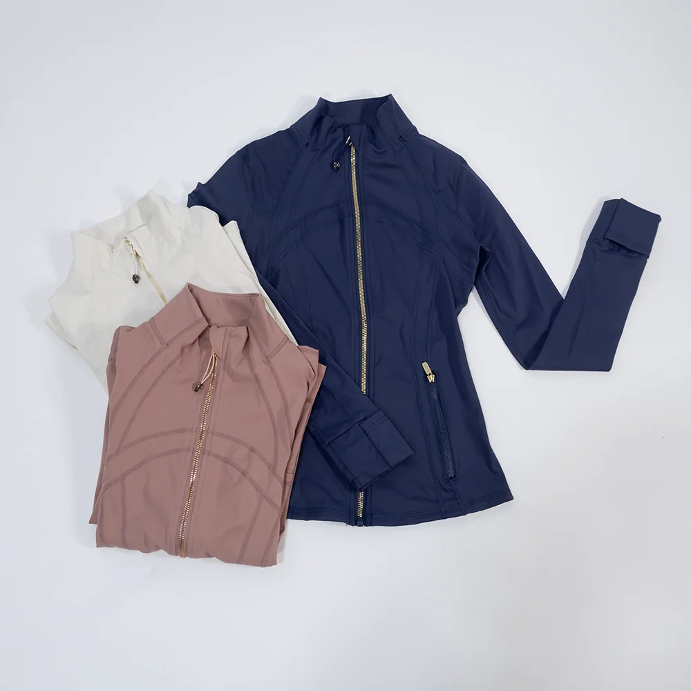 Spring New Stand-Up Collar Gold Zipper Jacket, Sports and Fitness Casual High-Elasticity Long-Sleeved Women's Slimming Yoga Wear