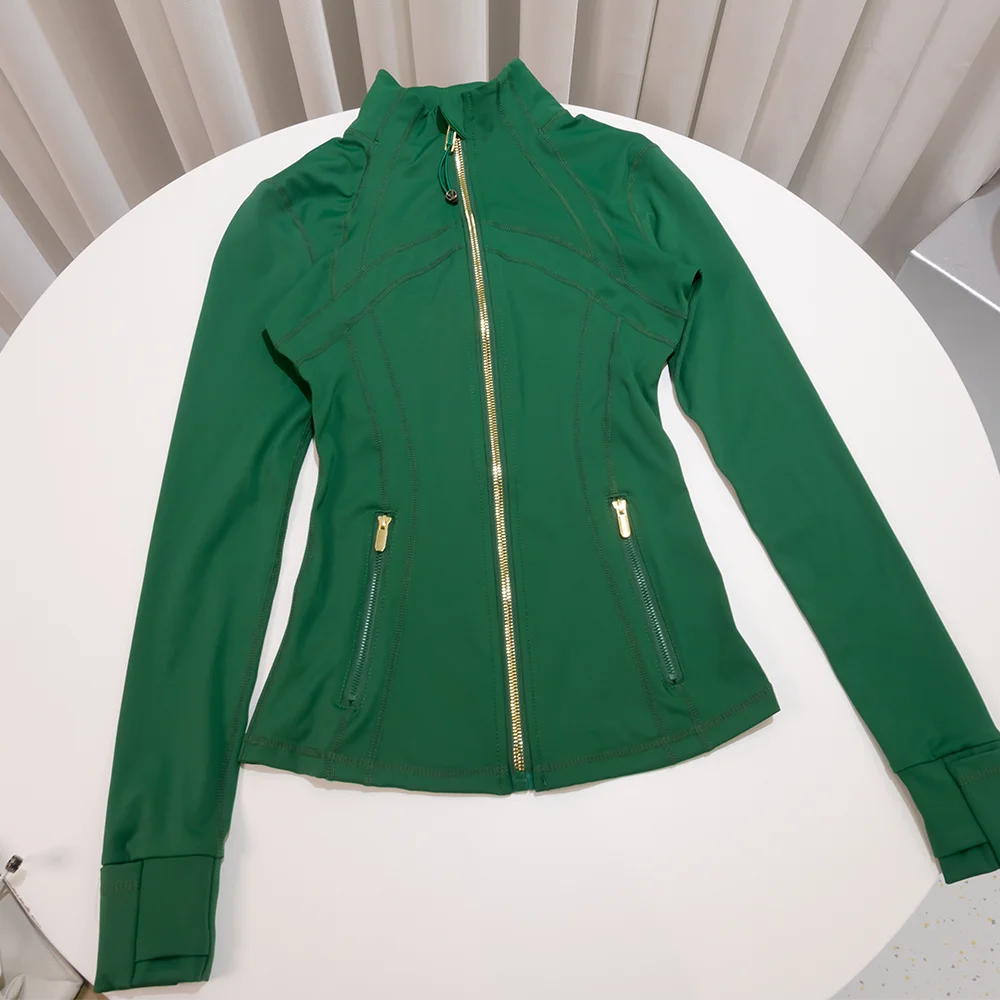 Spring New Stand-Up Collar Gold Zipper Jacket, Sports and Fitness Casual High-Elasticity Long-Sleeved Women's Slimming Yoga Wear