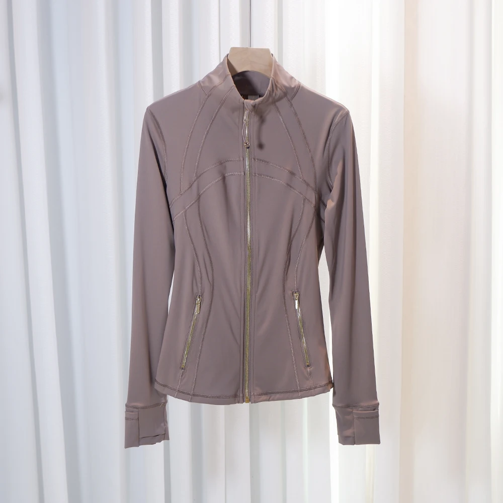 Spring New Stand-Up Collar Gold Zipper Jacket, Sports and Fitness Casual High-Elasticity Long-Sleeved Women's Slimming Yoga Wear