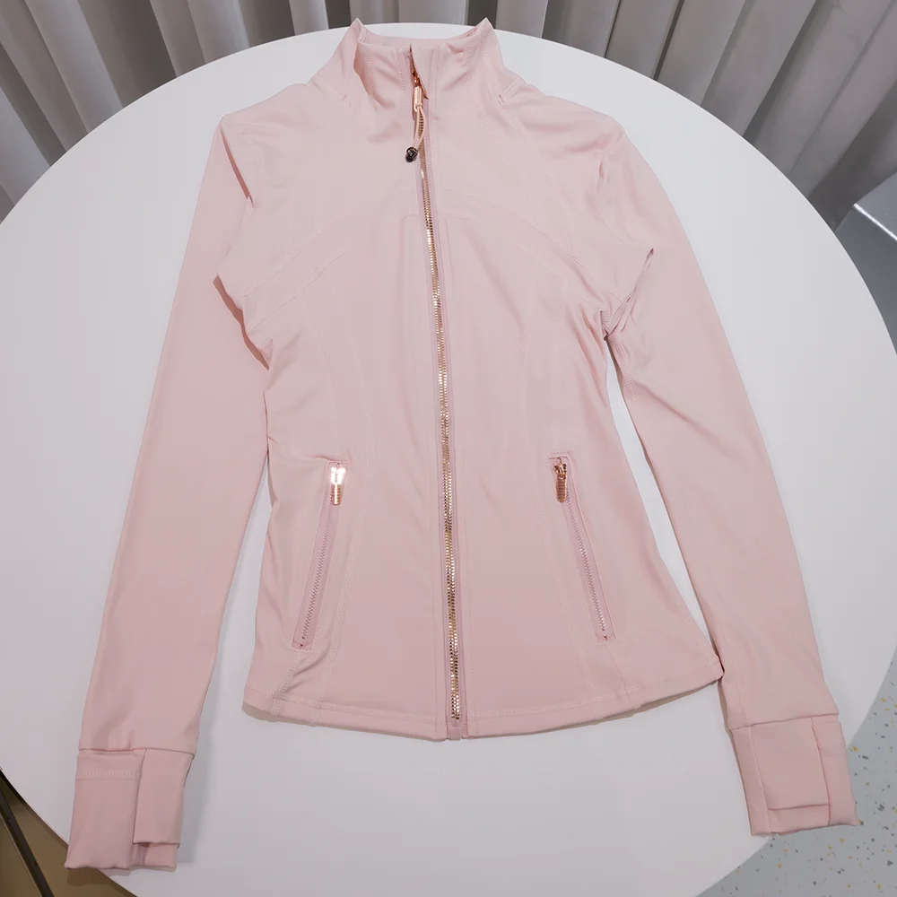 Spring New Stand-Up Collar Gold Zipper Jacket, Sports and Fitness Casual High-Elasticity Long-Sleeved Women's Slimming Yoga Wear