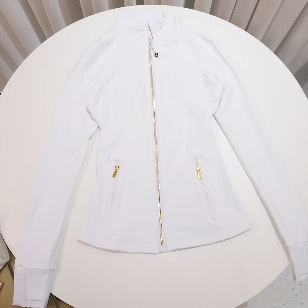 Spring New Stand-Up Collar Gold Zipper Jacket, Sports and Fitness Casual High-Elasticity Long-Sleeved Women's Slimming Yoga Wear