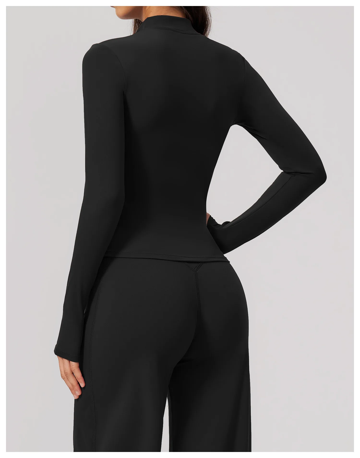 Women Zip Up Long Sleeve Yoga Jacket Thumb Hole Stand Collar Slim Crop Athletic Top Fitness Running Workout Gym Sport Outerwear