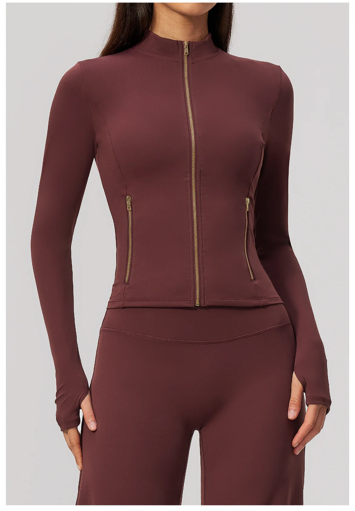 Women Zip Up Long Sleeve Yoga Jacket Thumb Hole Stand Collar Slim Crop Athletic Top Fitness Running Workout Gym Sport Outerwear