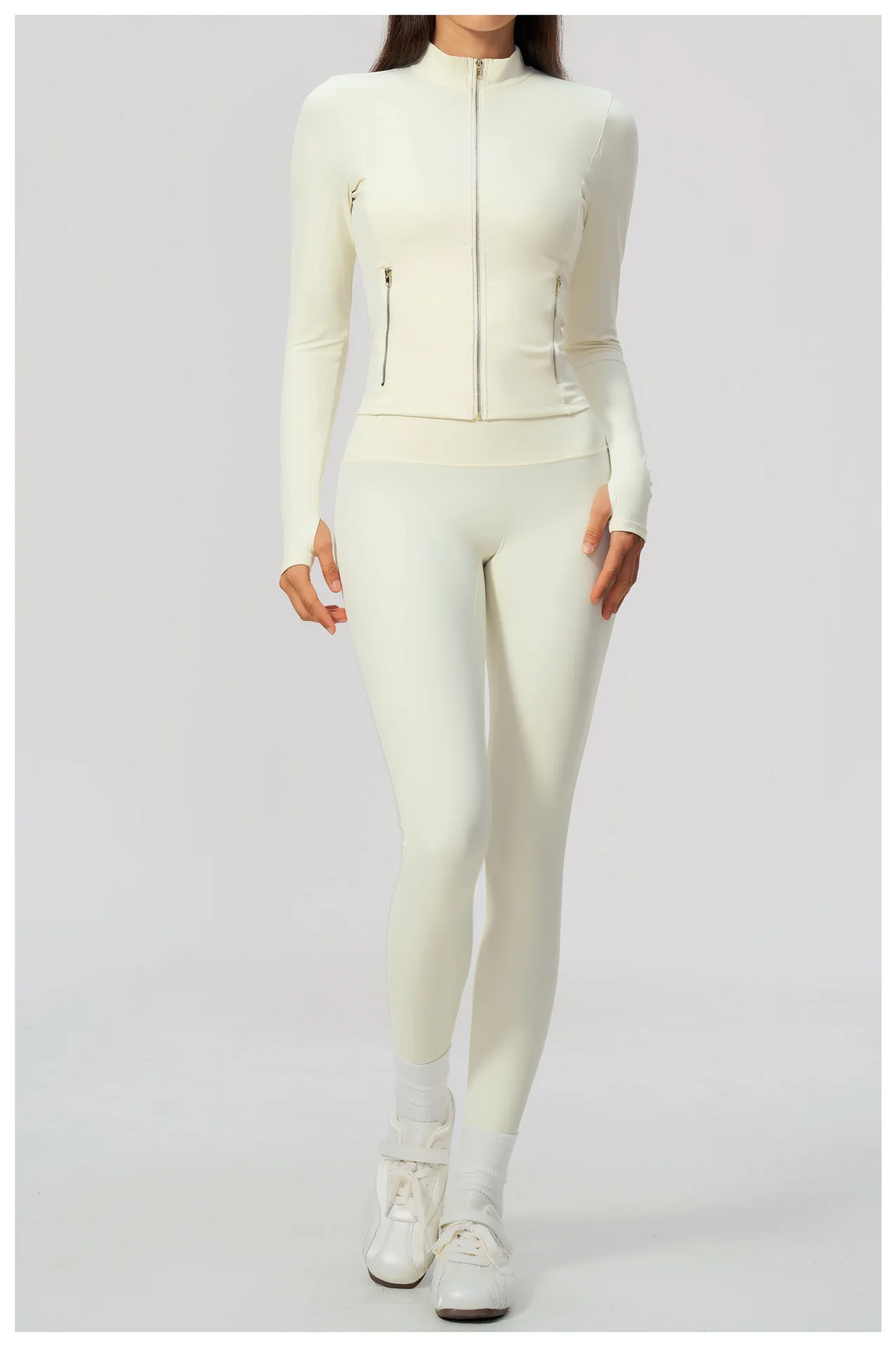Women Zip Up Long Sleeve Yoga Jacket Thumb Hole Stand Collar Slim Crop Athletic Top Fitness Running Workout Gym Sport Outerwear