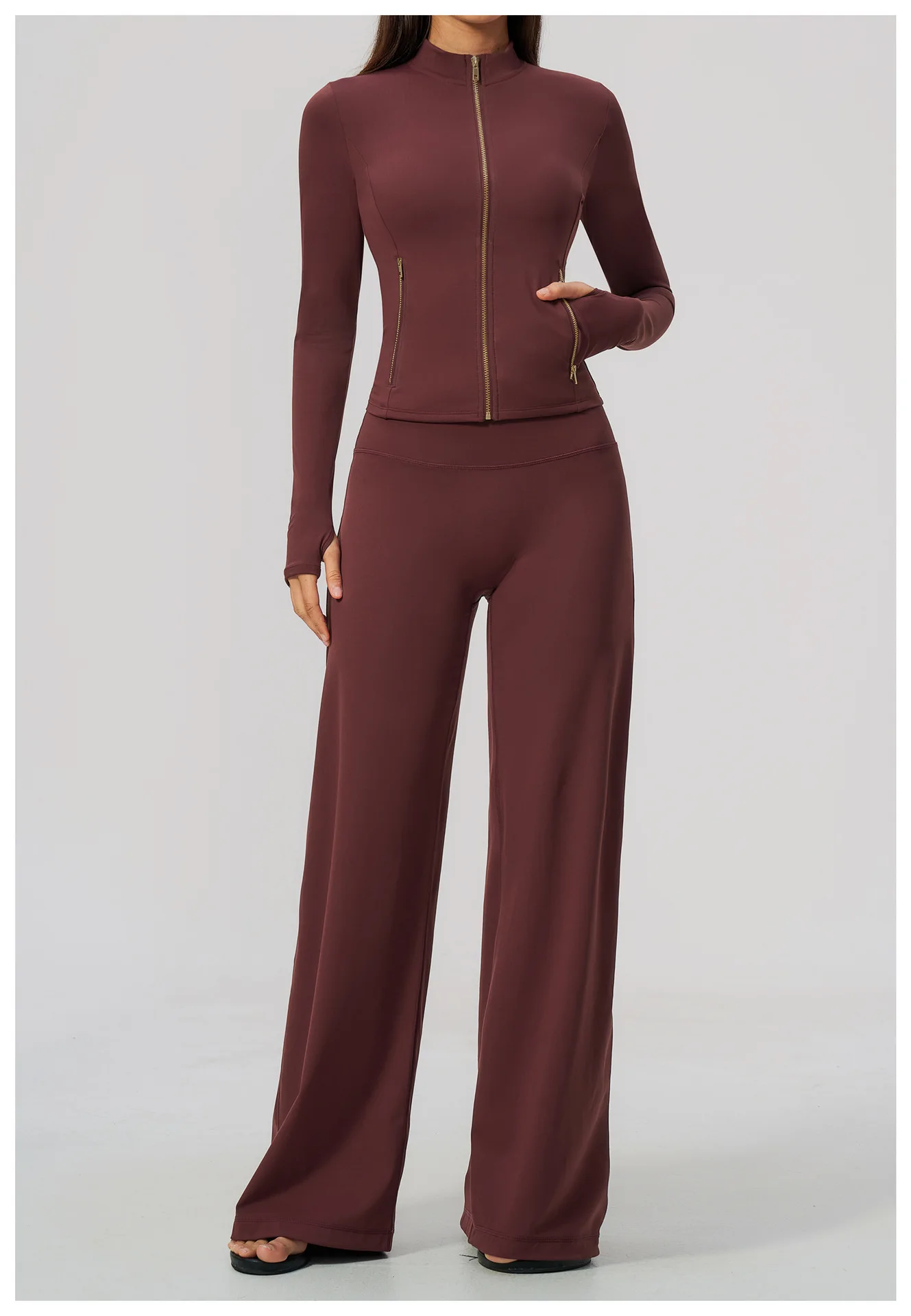 Women Zip Up Long Sleeve Yoga Jacket Thumb Hole Stand Collar Slim Crop Athletic Top Fitness Running Workout Gym Sport Outerwear