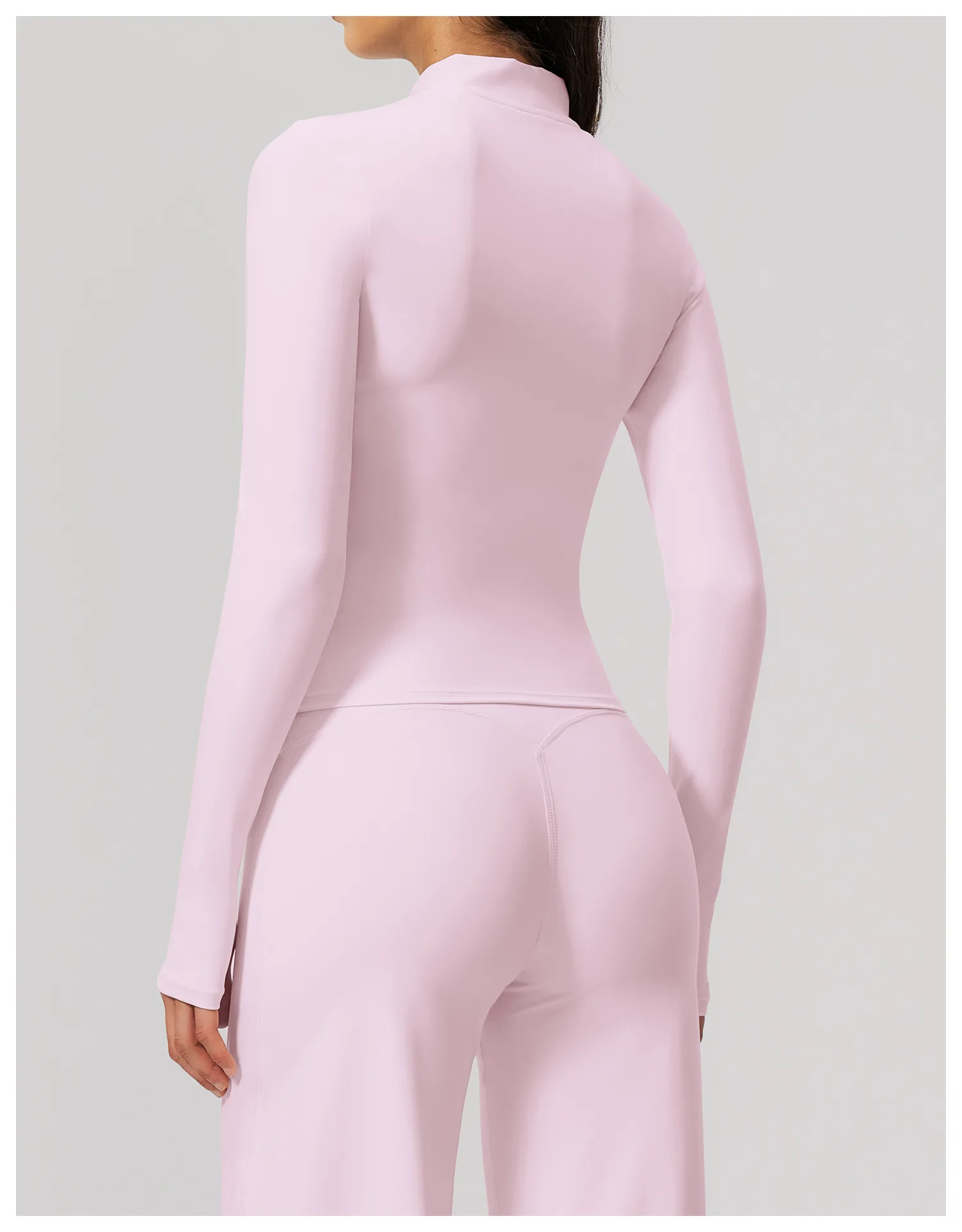 Women Zip Up Long Sleeve Yoga Jacket Thumb Hole Stand Collar Slim Crop Athletic Top Fitness Running Workout Gym Sport Outerwear