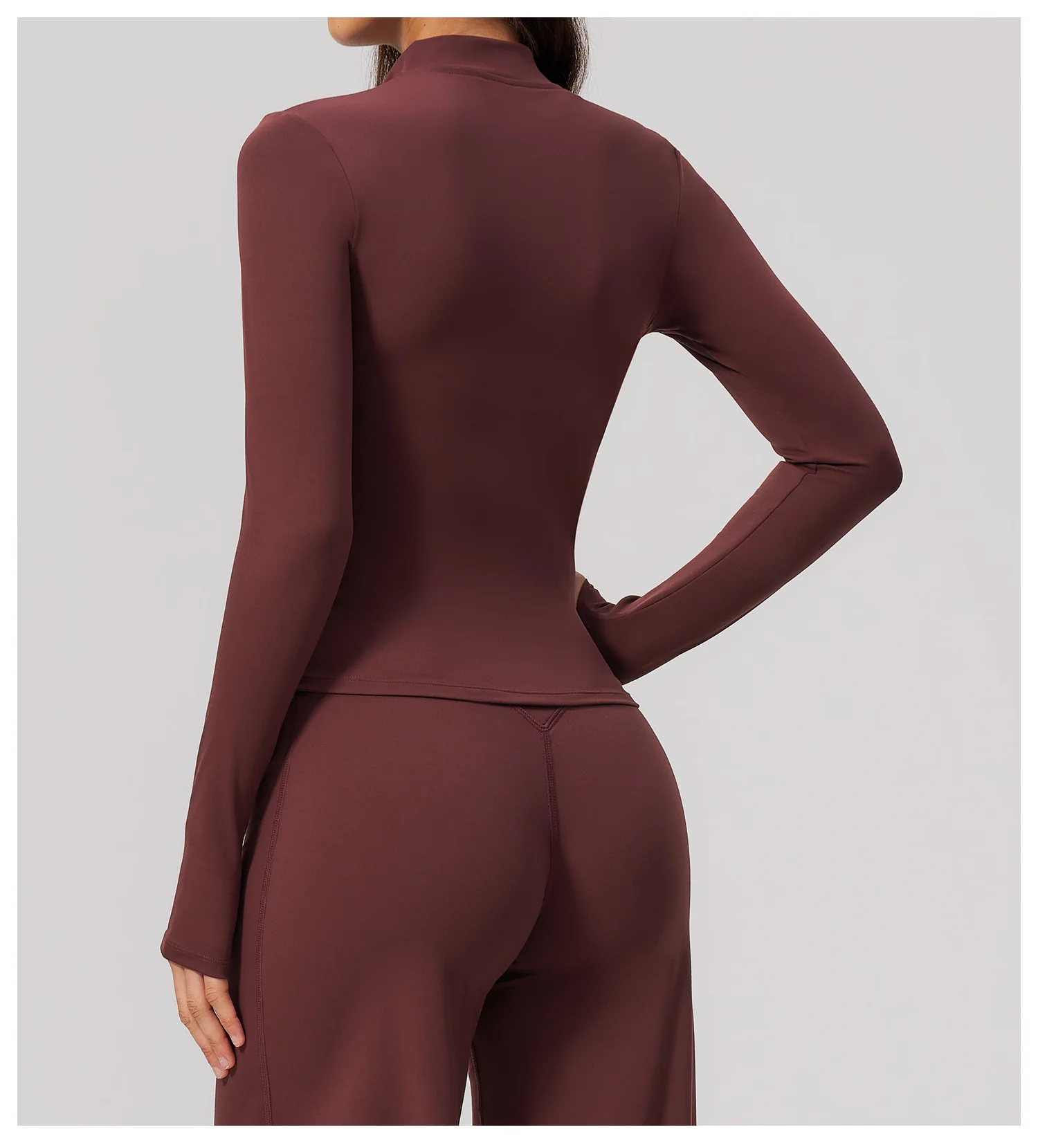 Women Zip Up Long Sleeve Yoga Jacket Thumb Hole Stand Collar Slim Crop Athletic Top Fitness Running Workout Gym Sport Outerwear