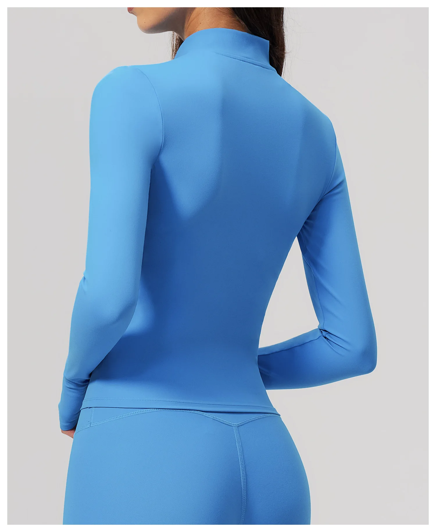 Women Zip Up Long Sleeve Yoga Jacket Thumb Hole Stand Collar Slim Crop Athletic Top Fitness Running Workout Gym Sport Outerwear