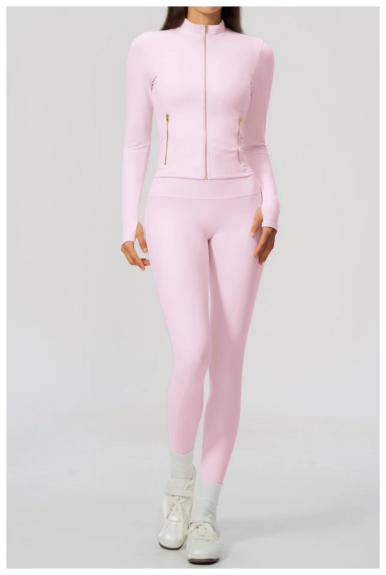 Women Zip Up Long Sleeve Yoga Jacket Thumb Hole Stand Collar Slim Crop Athletic Top Fitness Running Workout Gym Sport Outerwear