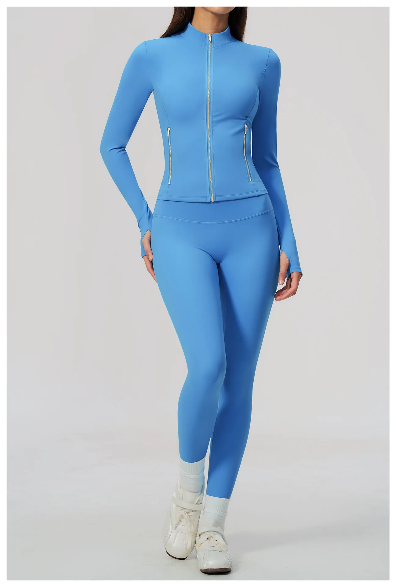 Women Zip Up Long Sleeve Yoga Jacket Thumb Hole Stand Collar Slim Crop Athletic Top Fitness Running Workout Gym Sport Outerwear