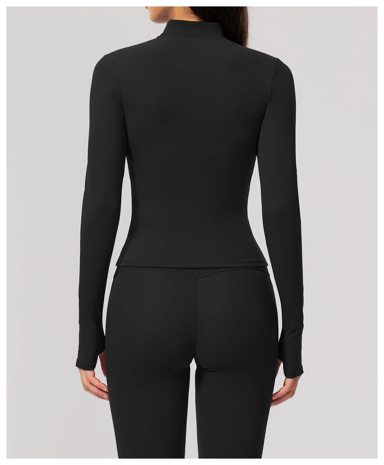 Women Zip Up Long Sleeve Yoga Jacket Thumb Hole Stand Collar Slim Crop Athletic Top Fitness Running Workout Gym Sport Outerwear