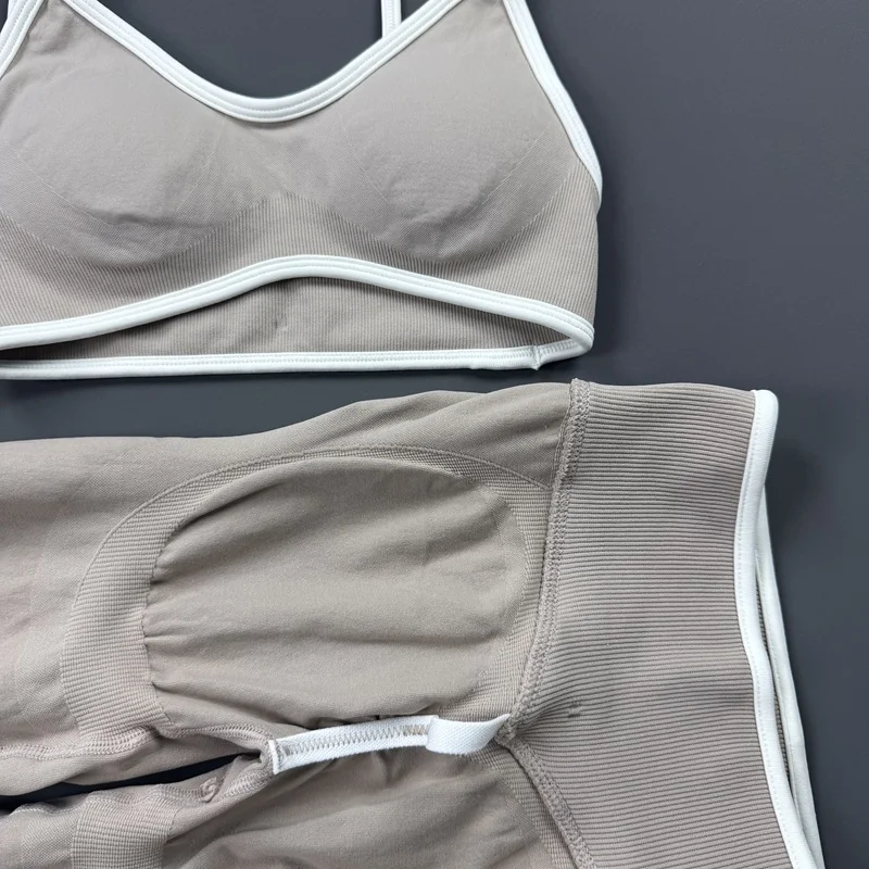 2 Pieces Trim Yoga Set Women Thin Strap V Neck Sports Bra High Waist Leggings High Elastic Breathable Fitness Workout Sportswear