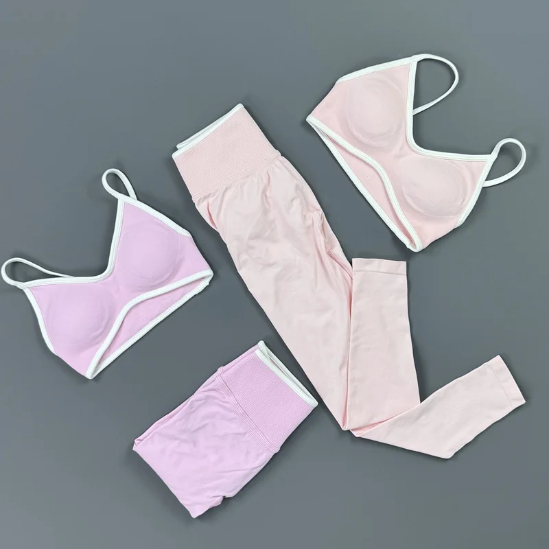 2 Pieces Trim Yoga Set Women Thin Strap V Neck Sports Bra High Waist Leggings High Elastic Breathable Fitness Workout Sportswear