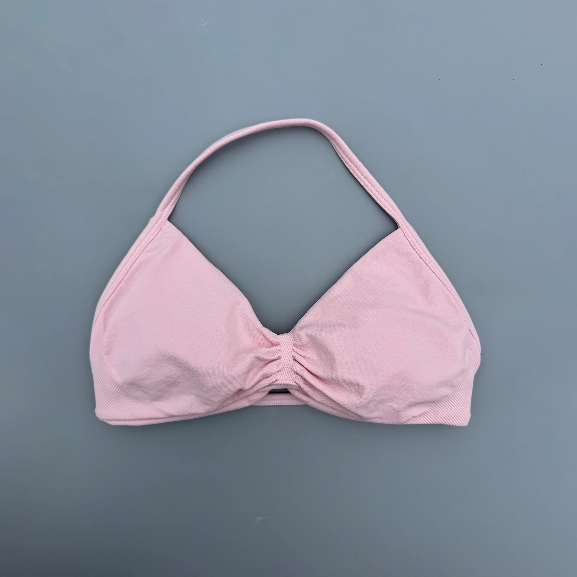 Strappy Bra Gym Top Women High Support Thin Strap Ruched Backless Halter Push Up Seamless Sports Bras Workout Yoga With Pads