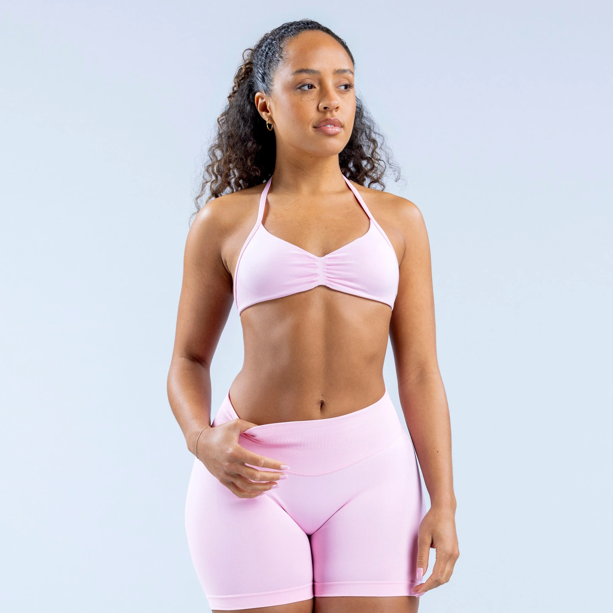 Strappy Bra Gym Top Women High Support Thin Strap Ruched Backless Halter Push Up Seamless Sports Bras Workout Yoga With Pads