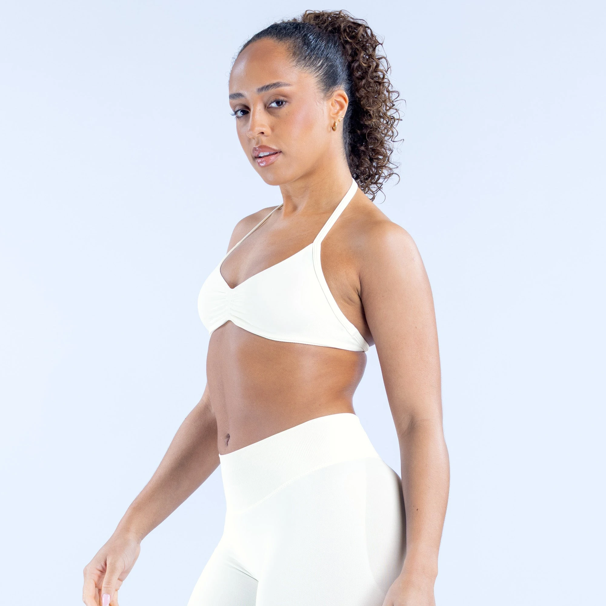 Strappy Bra Gym Top Women High Support Thin Strap Ruched Backless Halter Push Up Seamless Sports Bras Workout Yoga With Pads