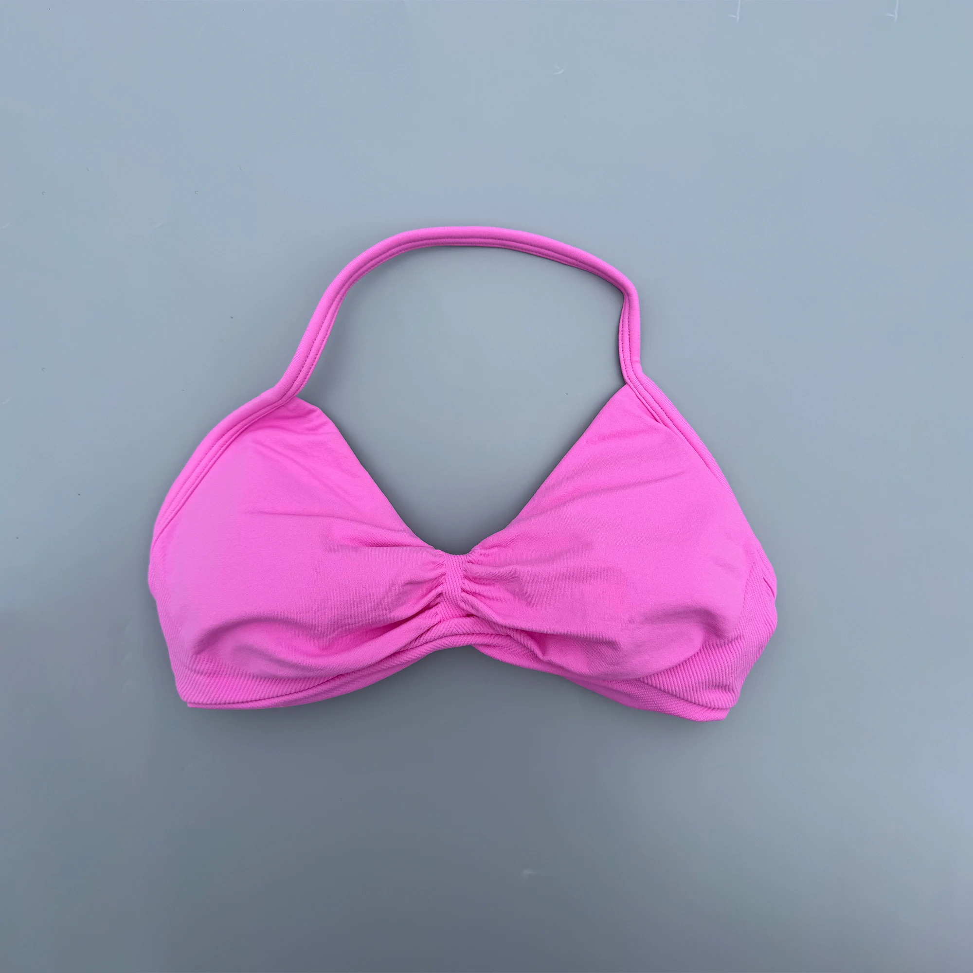Strappy Bra Gym Top Women High Support Thin Strap Ruched Backless Halter Push Up Seamless Sports Bras Workout Yoga With Pads