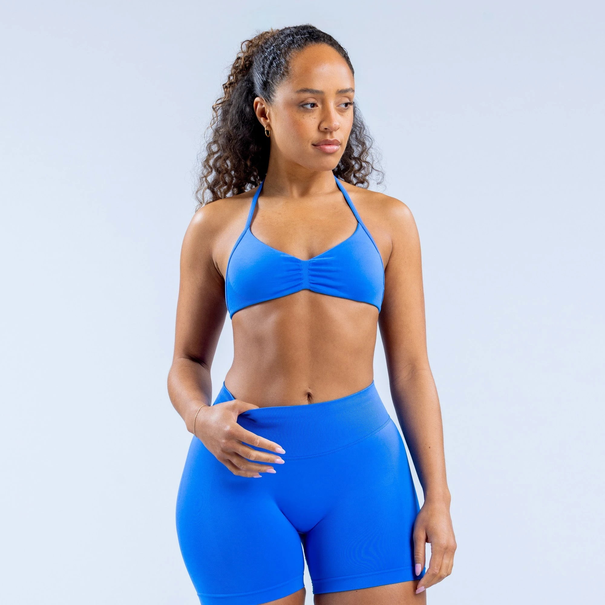Strappy Bra Gym Top Women High Support Thin Strap Ruched Backless Halter Push Up Seamless Sports Bras Workout Yoga With Pads