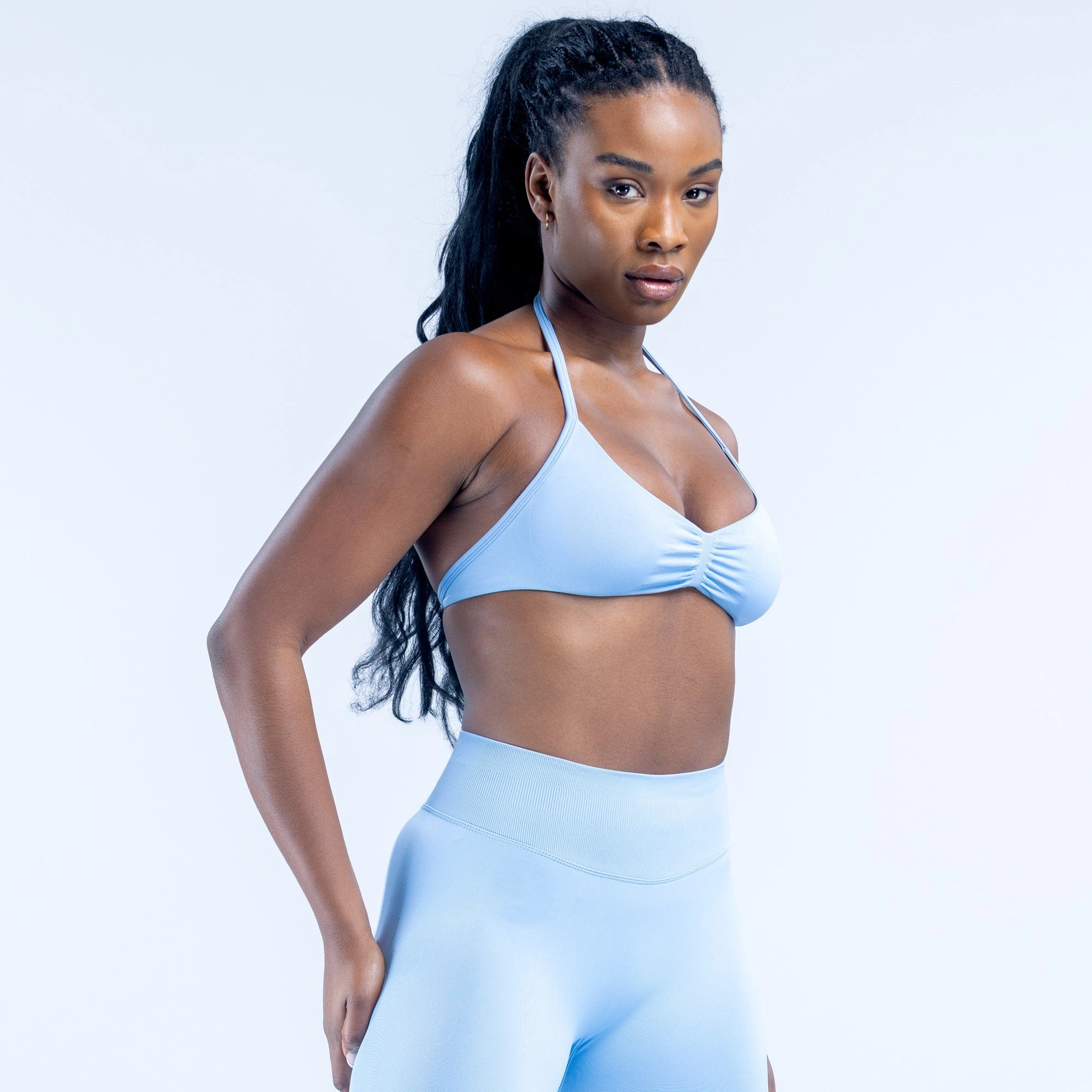 Strappy Bra Gym Top Women High Support Thin Strap Ruched Backless Halter Push Up Seamless Sports Bras Workout Yoga With Pads