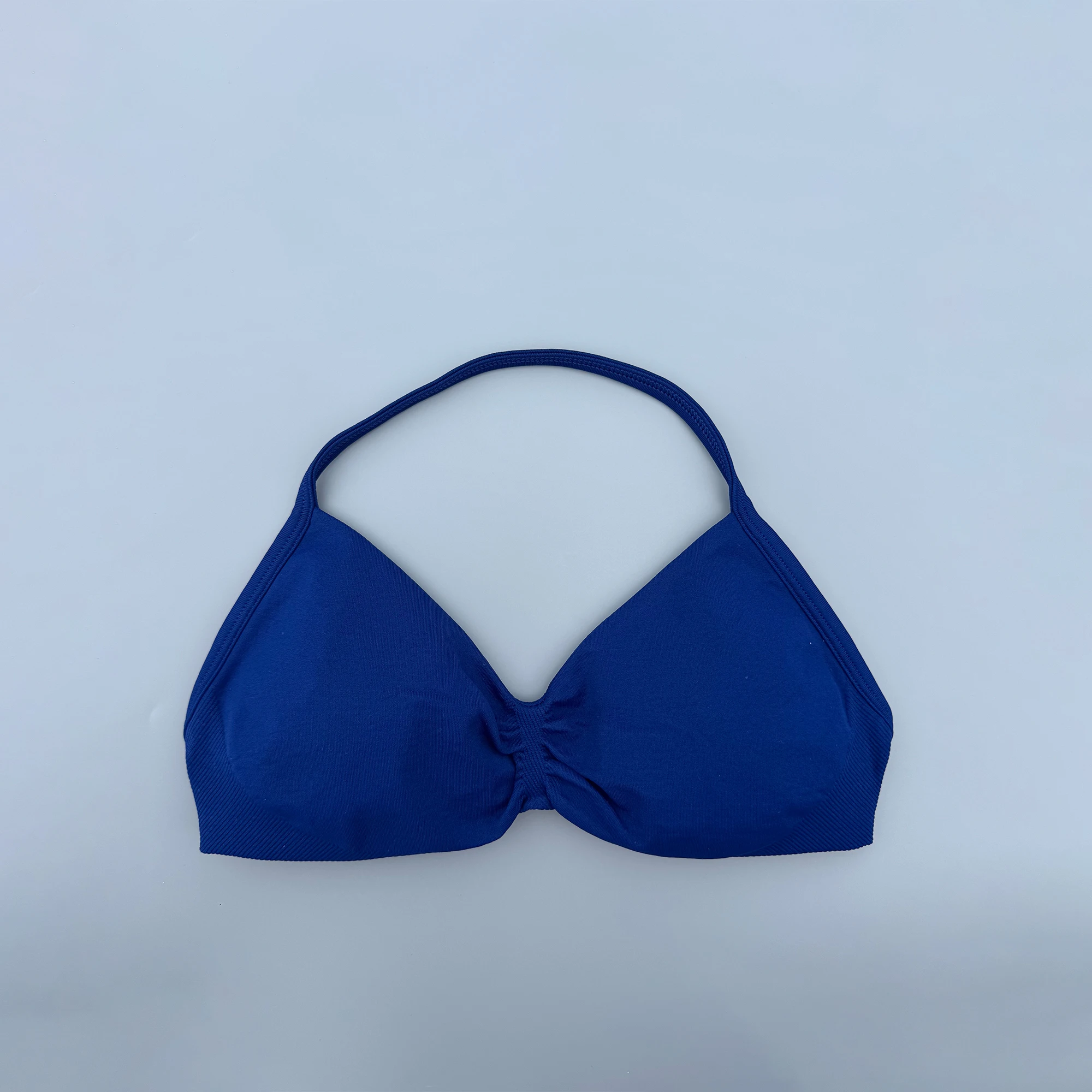 Strappy Bra Gym Top Women High Support Thin Strap Ruched Backless Halter Push Up Seamless Sports Bras Workout Yoga With Pads