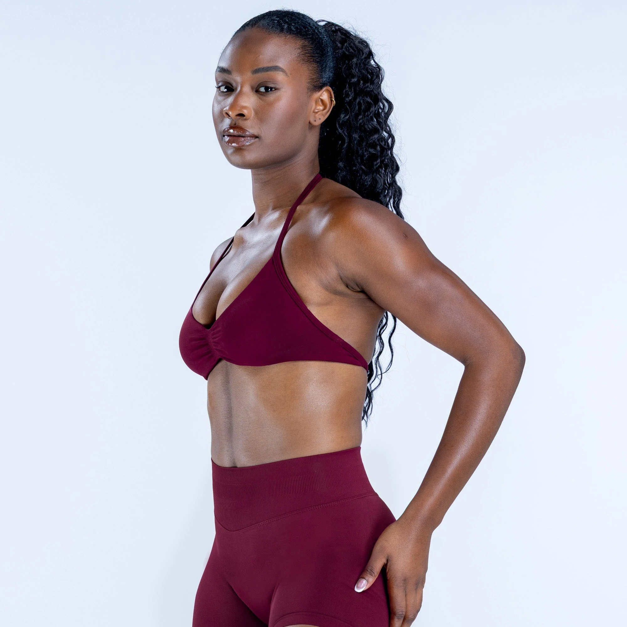 Strappy Bra Gym Top Women High Support Thin Strap Ruched Backless Halter Push Up Seamless Sports Bras Workout Yoga With Pads