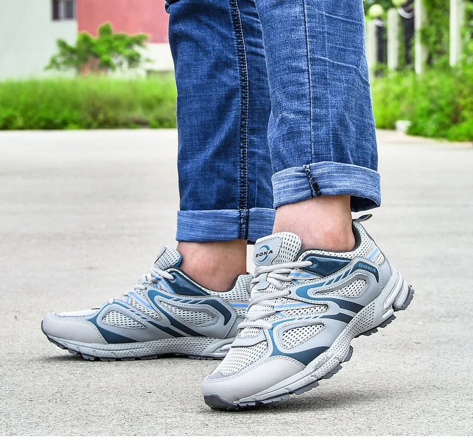 BONA New Arrival Classics Style Men Running Shoes Cow Split Mesh Men Sport Shoes Lace Up Outdoor Jogging Shoes