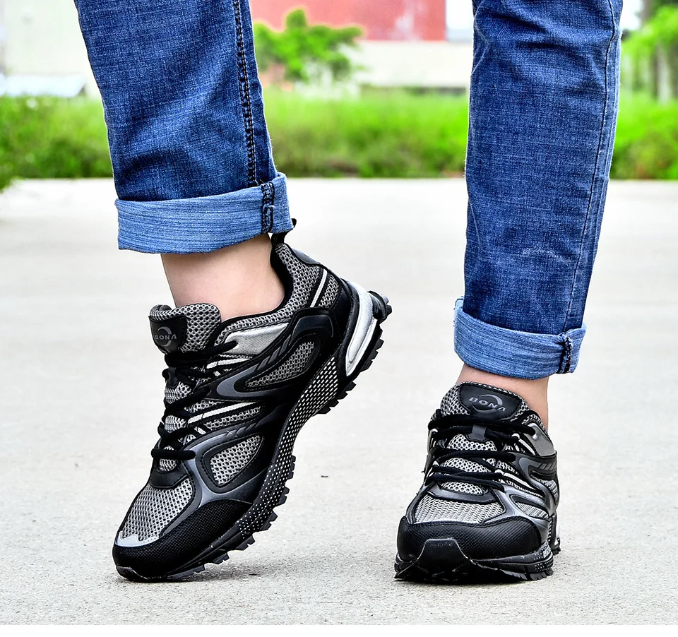 BONA New Arrival Classics Style Men Running Shoes Cow Split Mesh Men Sport Shoes Lace Up Outdoor Jogging Shoes