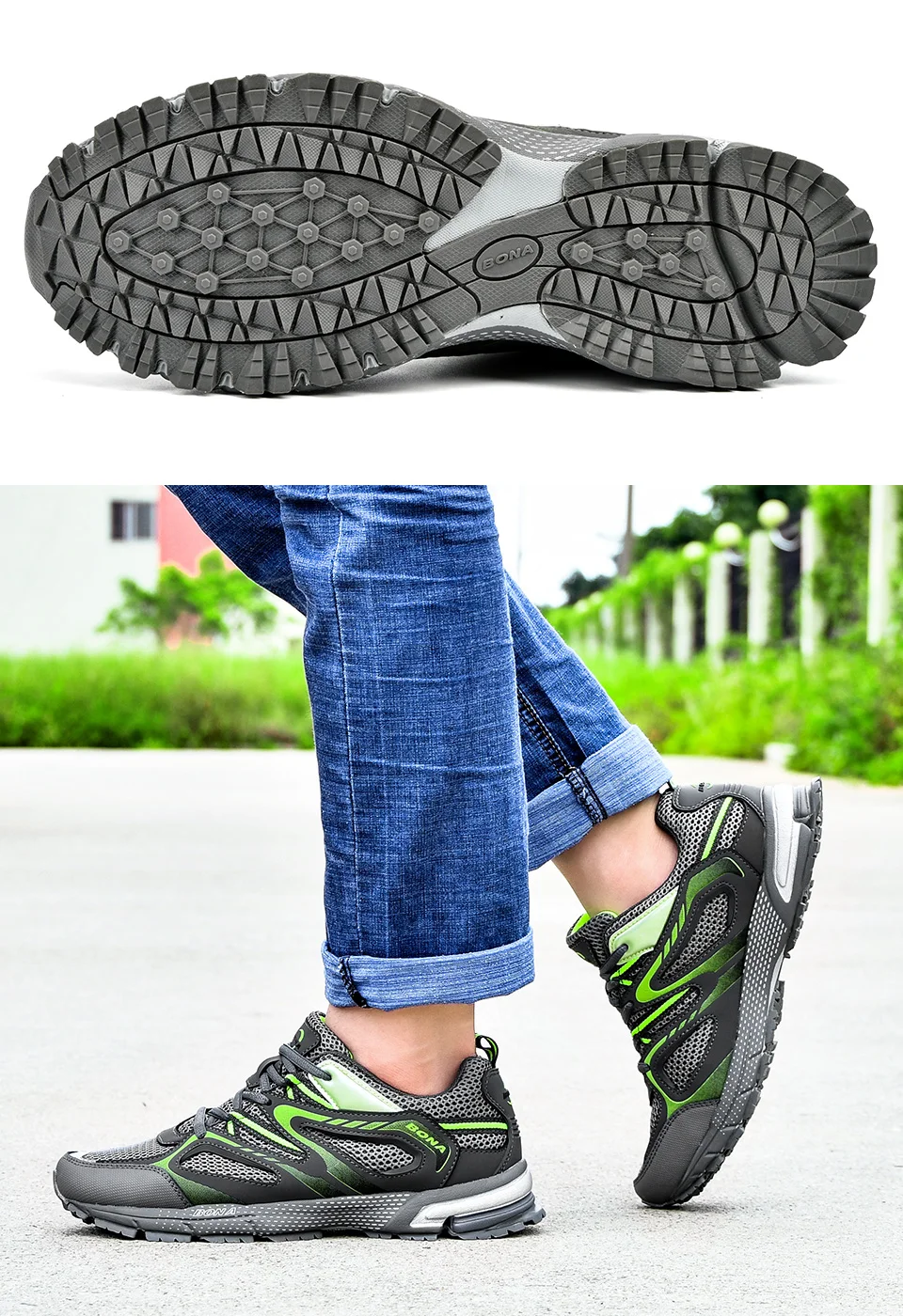 BONA New Arrival Classics Style Men Running Shoes Cow Split Mesh Men Sport Shoes Lace Up Outdoor Jogging Shoes