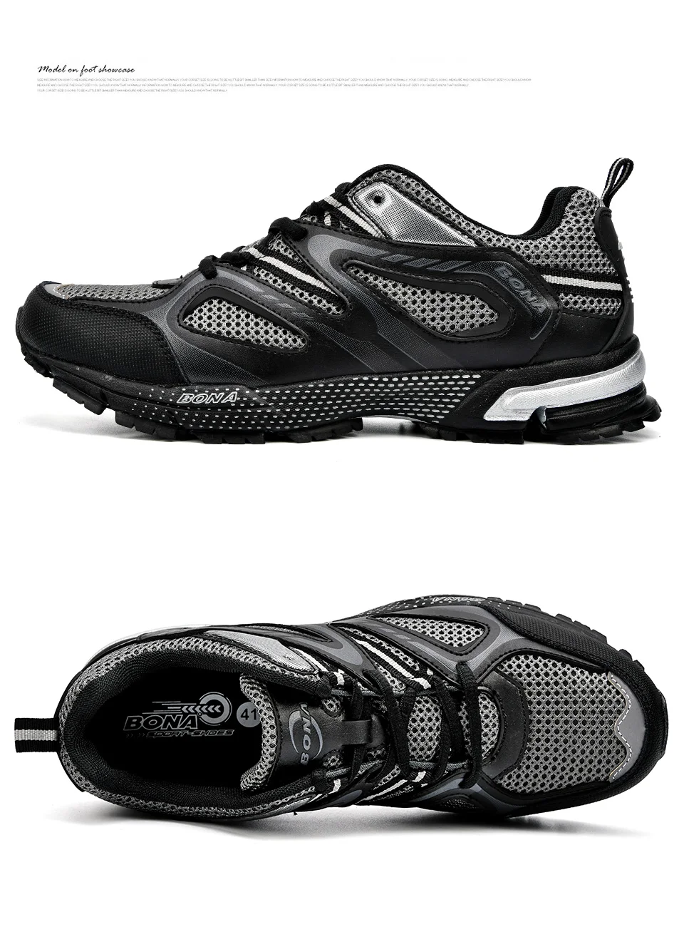 BONA New Arrival Classics Style Men Running Shoes Cow Split Mesh Men Sport Shoes Lace Up Outdoor Jogging Shoes