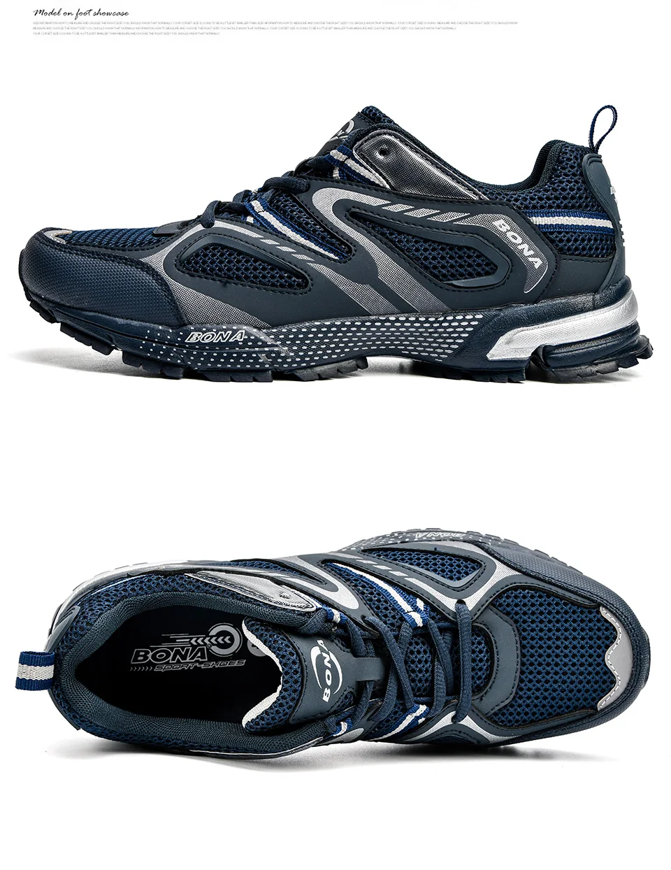 BONA New Arrival Classics Style Men Running Shoes Cow Split Mesh Men Sport Shoes Lace Up Outdoor Jogging Shoes