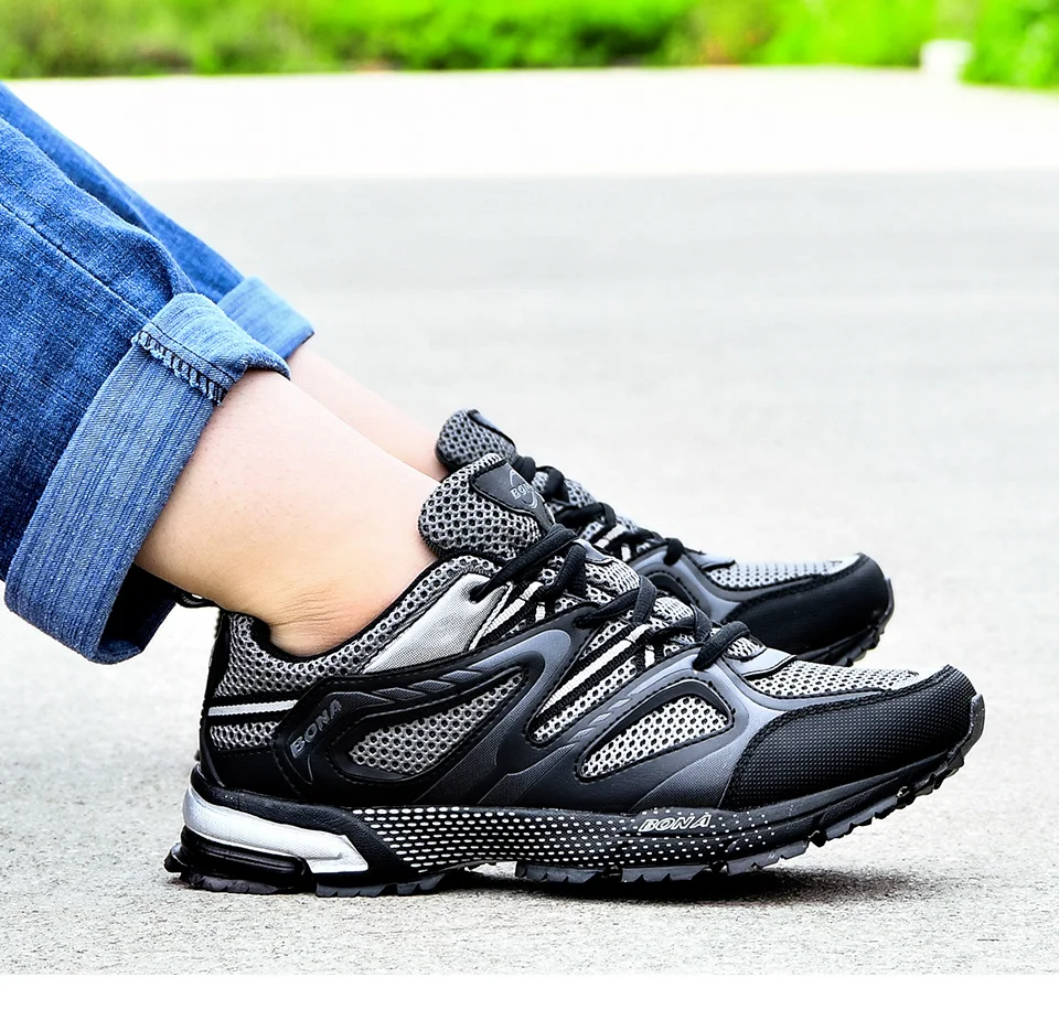 BONA New Arrival Classics Style Men Running Shoes Cow Split Mesh Men Sport Shoes Lace Up Outdoor Jogging Shoes