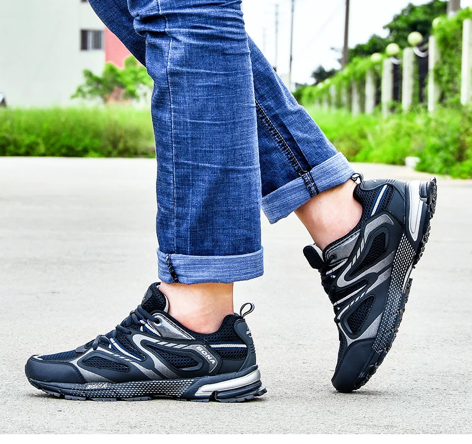 BONA New Arrival Classics Style Men Running Shoes Cow Split Mesh Men Sport Shoes Lace Up Outdoor Jogging Shoes