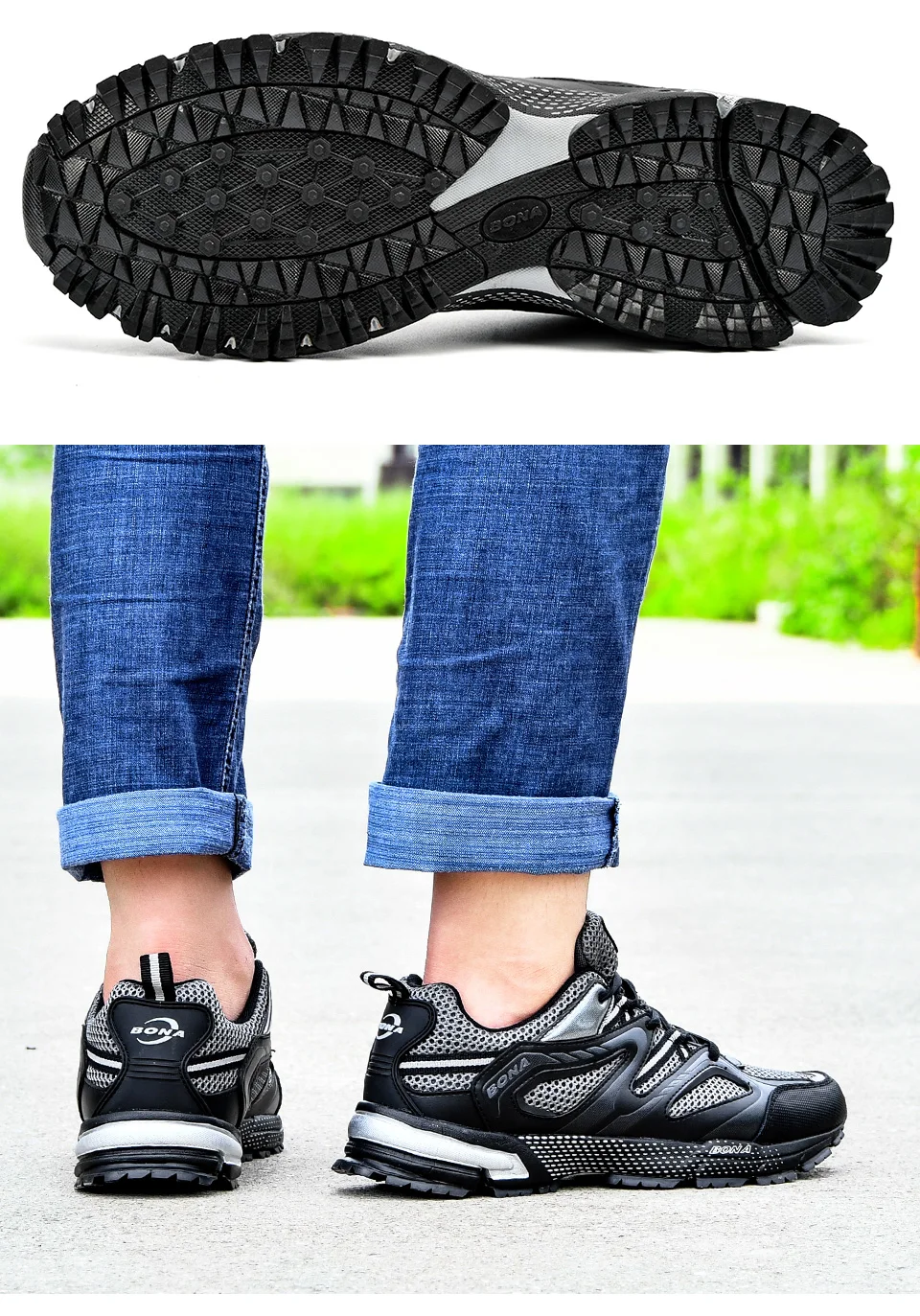 BONA New Arrival Classics Style Men Running Shoes Cow Split Mesh Men Sport Shoes Lace Up Outdoor Jogging Shoes
