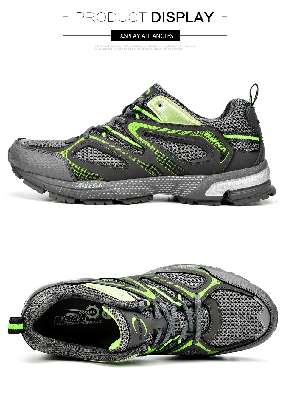 BONA New Arrival Classics Style Men Running Shoes Cow Split Mesh Men Sport Shoes Lace Up Outdoor Jogging Shoes