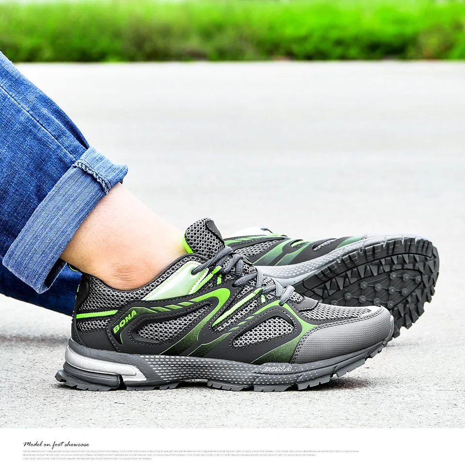 BONA New Arrival Classics Style Men Running Shoes Cow Split Mesh Men Sport Shoes Lace Up Outdoor Jogging Shoes