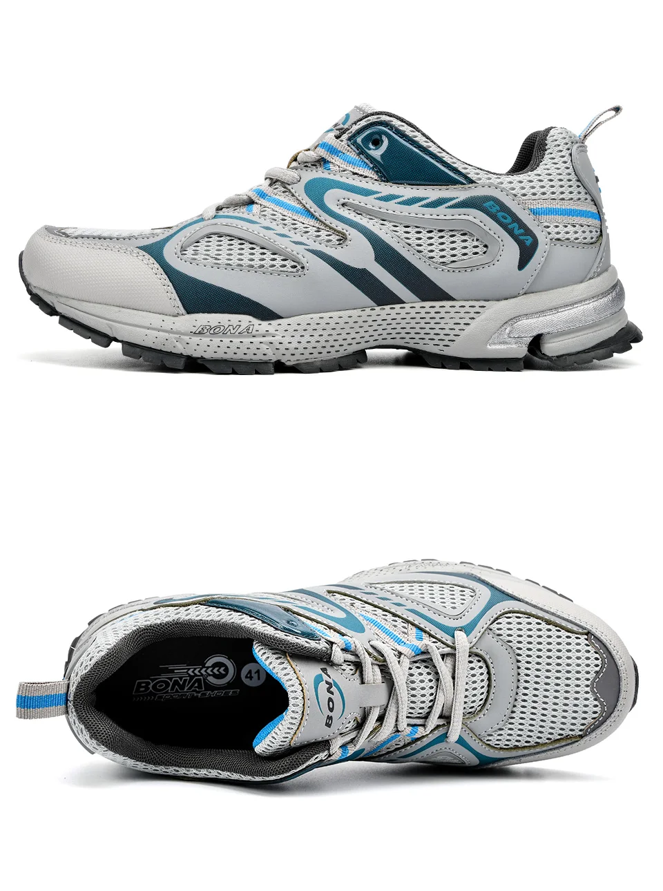 BONA New Arrival Classics Style Men Running Shoes Cow Split Mesh Men Sport Shoes Lace Up Outdoor Jogging Shoes