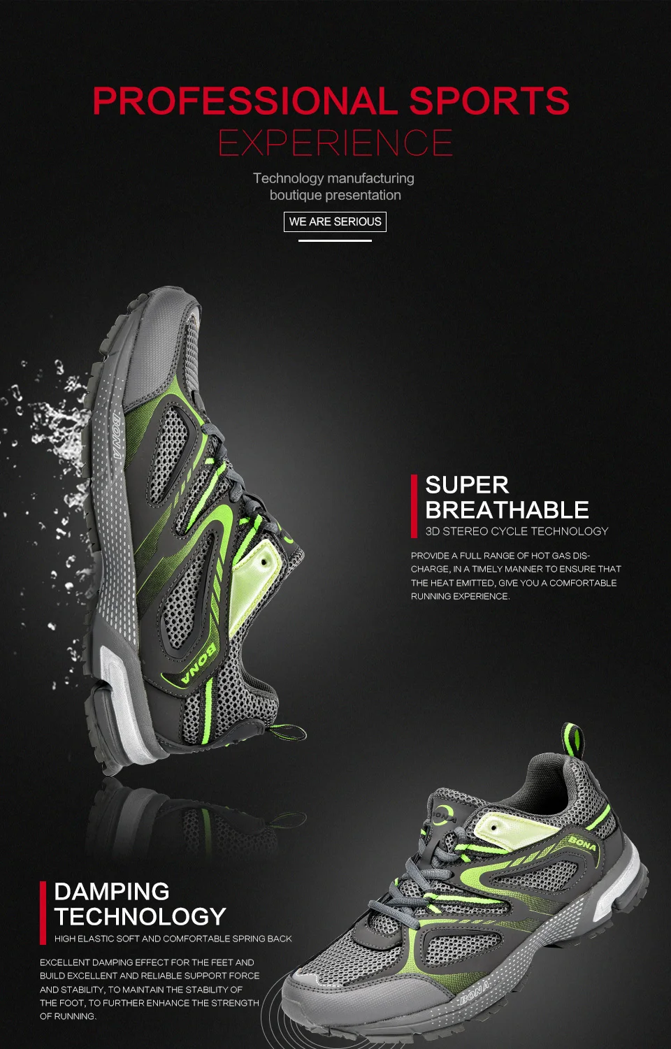 BONA New Arrival Classics Style Men Running Shoes Cow Split Mesh Men Sport Shoes Lace Up Outdoor Jogging Shoes