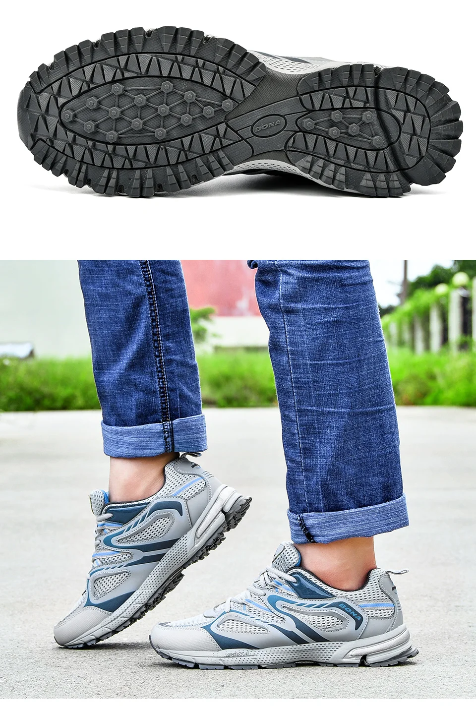 BONA New Arrival Classics Style Men Running Shoes Cow Split Mesh Men Sport Shoes Lace Up Outdoor Jogging Shoes
