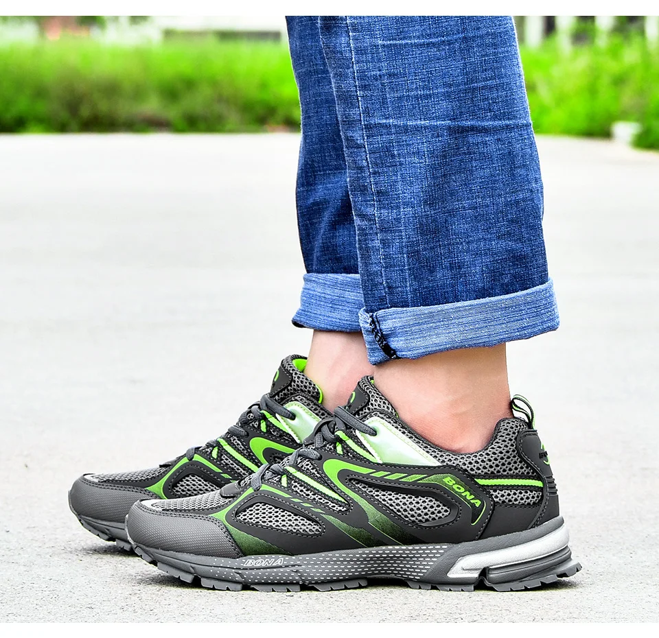 BONA New Arrival Classics Style Men Running Shoes Cow Split Mesh Men Sport Shoes Lace Up Outdoor Jogging Shoes